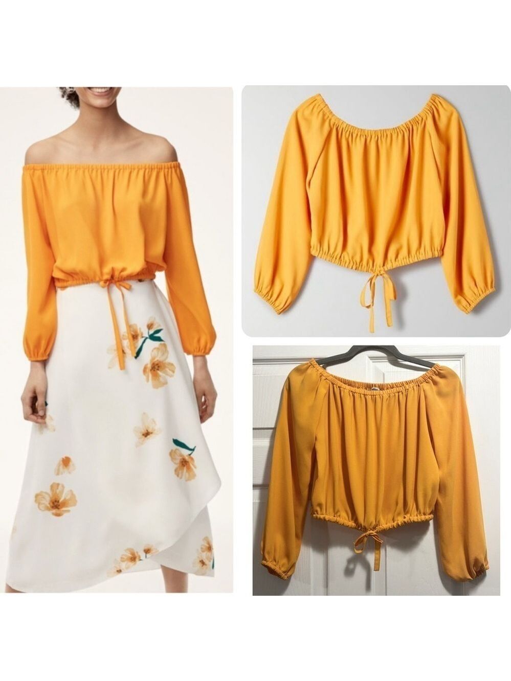 Wilfred Aritzia Eleanora Off the Shoulder Cropped Blouse Size X-Small XS